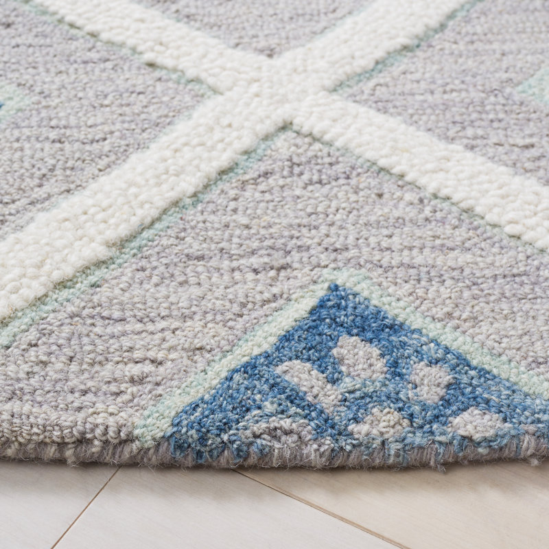 Metro Hand Tufted Wool/Cotton Geometric Rug in Gray/Ivory, Square 6'