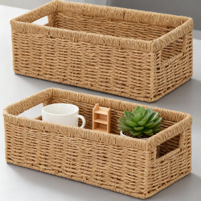 Storage Baskets With Handles, 2-Pack Woven Organizer Bins For Bathroom, Living Room, And Home Decor