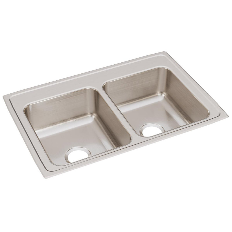 Lustertone 33" L x 22" W Double Basin Drop-In Kitchen Sink, 0 hole