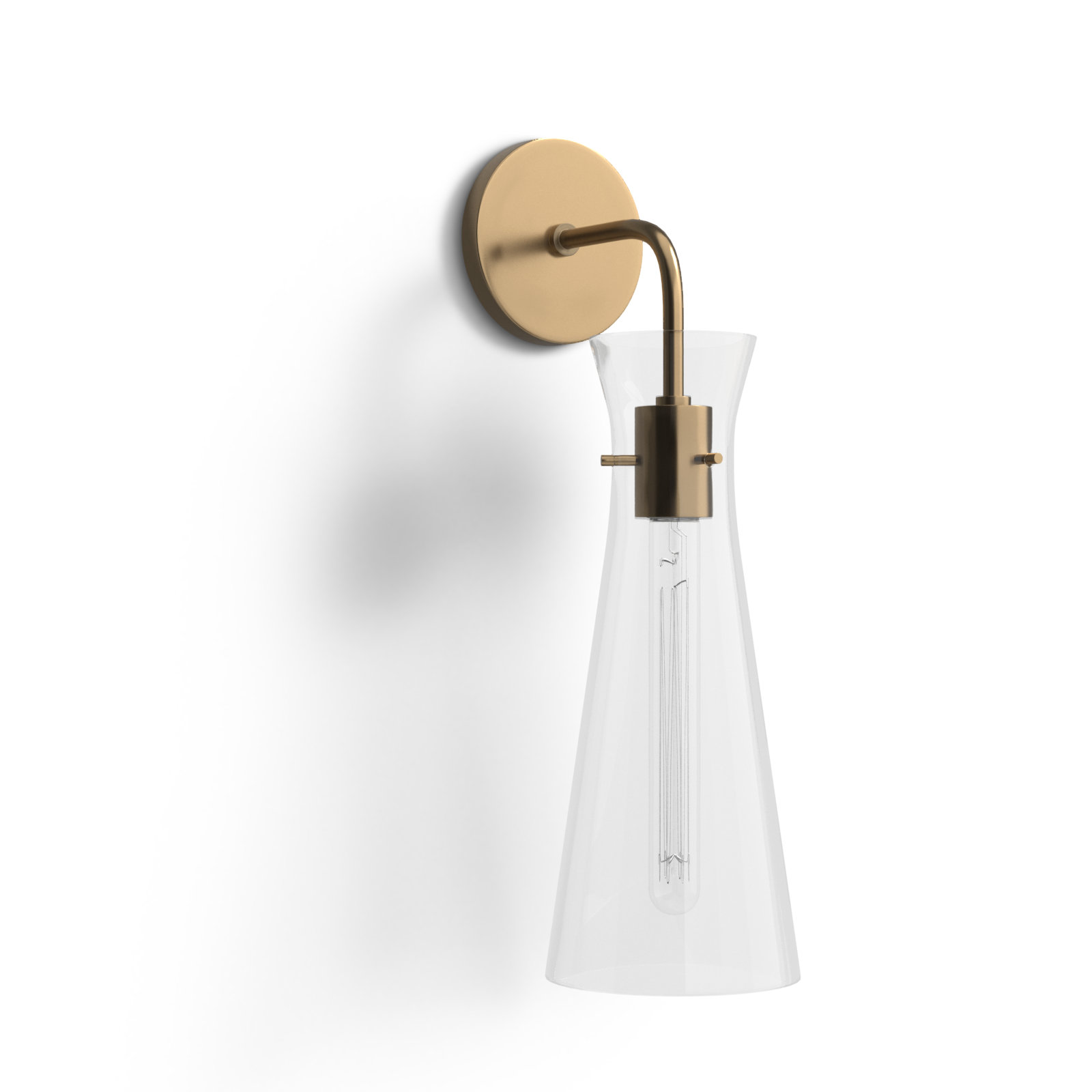 Gena Single Light Glass Dimmable Armed Sconce, Aged Brass