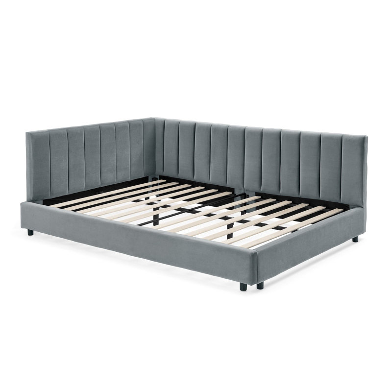 Elliston Solid Wood Full Size Upholstered Corner Daybed, Gray