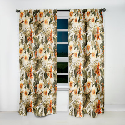 Tropical Greens Warm Earth Tones IV - Tropical Velvet Curtain - Room darkening - 1 panel
