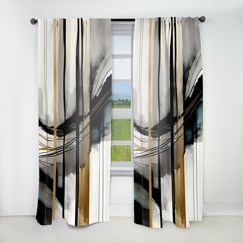 Abstrait abstrait transitionnel moderne Shapes II - Rideau Shapes - Velours obscurcissant - 1 panneau, L 52 po x L 108 po