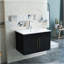 Meuble-lavabo mural noir brillant de 30 po avec portes doubles, crochets à fermeture en douceur, longue poignée en métal doré, installation facile, noir brillant-1069899475