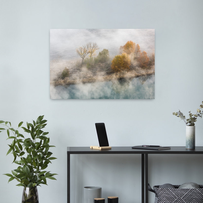 Misty Autumn Lake Ethereal Peaceful Serene Autumn Landscape Wall Art Print 1 Piece Wrapped Canvas Wall Art