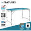 Table de camping pliante de 120 cm, petite table de pique-nique portative | Hauteur réglable ; Table pliante légère en aluminium ; Petite table pliante avec poignée de transport ; Utilisation extérieure, intérieure, randonnée, plage