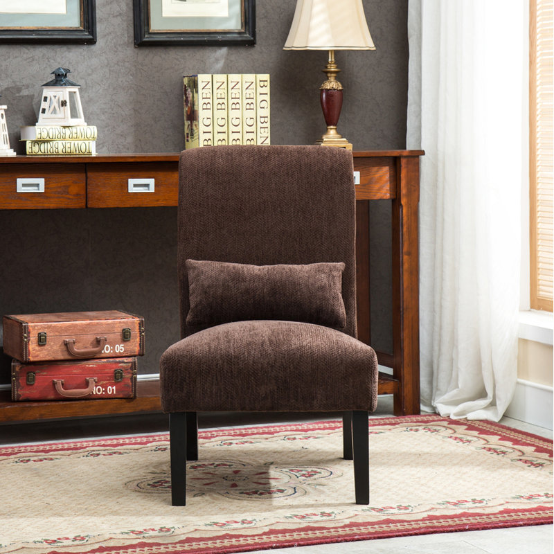 Fauteuil d'appoint contemporain sans accoudoirs en tissu chenille, Chocolat