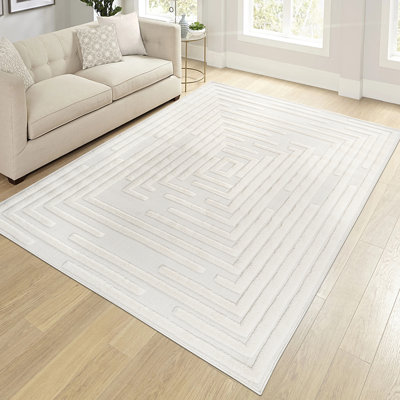 Tapis d'intérieur en polypropylène crème à motif géométrique haut et bas 7 pi 9 po x 10 pi Cred
