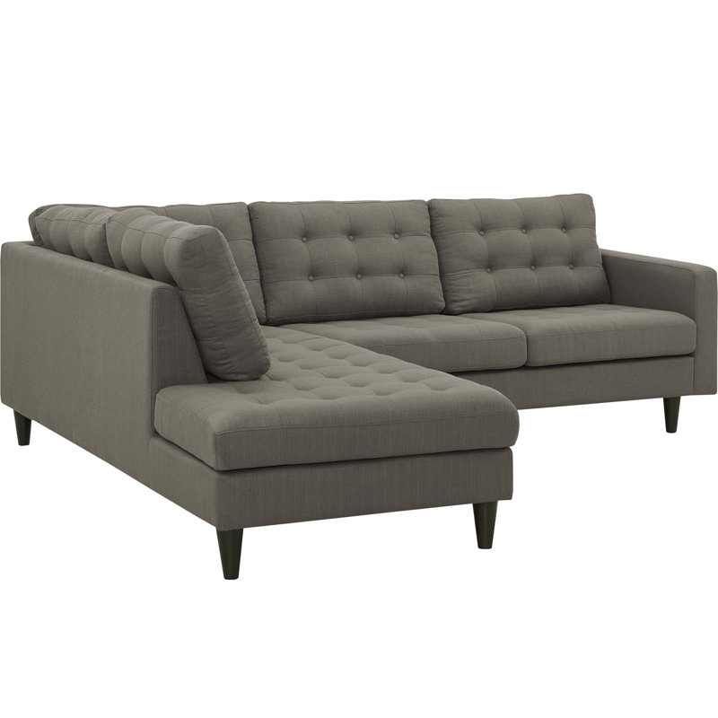 Modway Empress 2 Piece Upholstered Fabric Sectional, Granite, Left Hand Facing