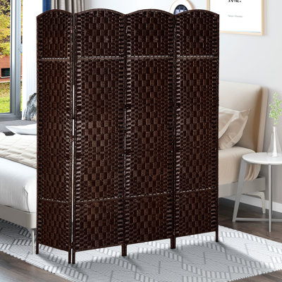 Brown Weave Privacy Partition 6' Tall. Elegant Screen For Creating Private Space. Folding And Portable Design Tall Room Divider - Brown. With Artistic Detail. Space Optimization