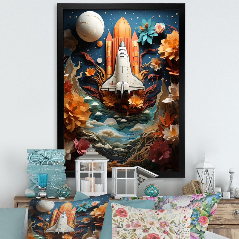Navette spatiale Belson en orbite autour de la terre II - reproduction sur toile, Cadre photo noir