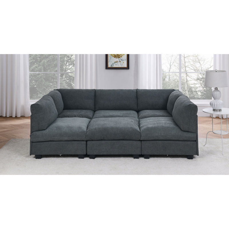 Upholstered Sectional Reversible, Gray Polyester