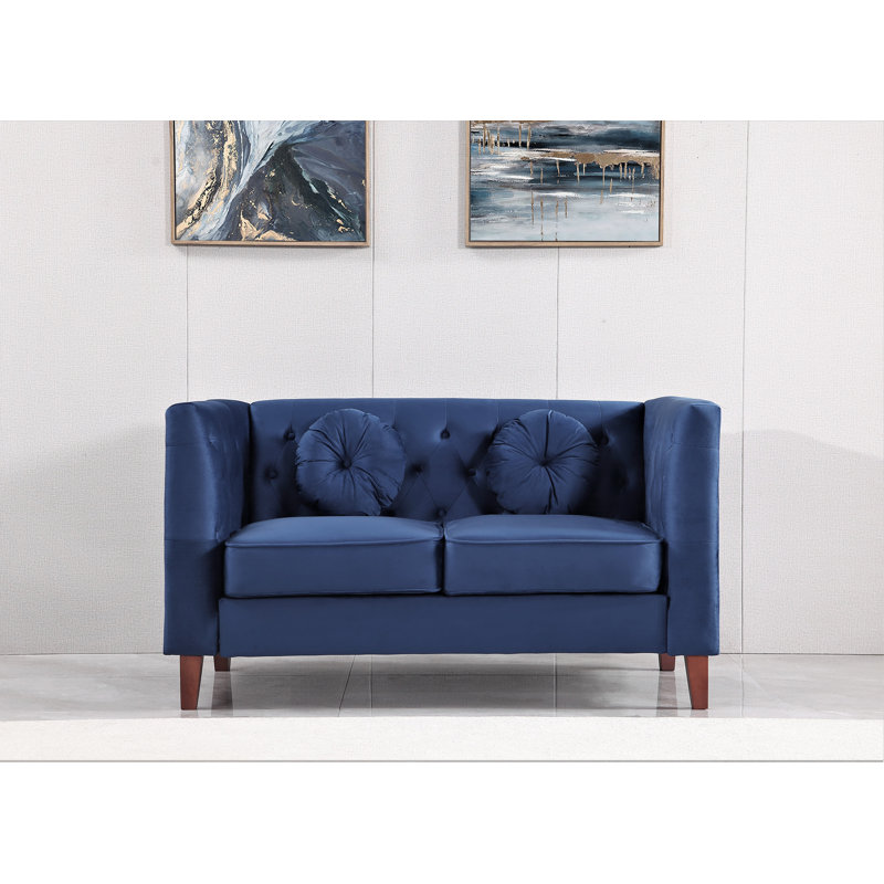 Causeuse 59 po, Velours bleu foncé