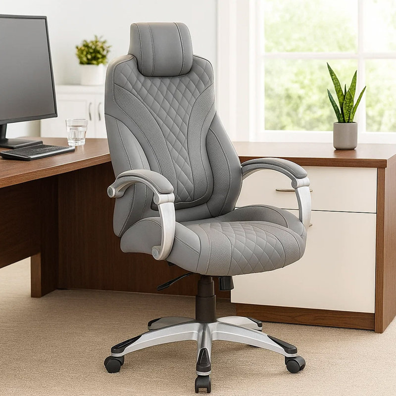 Kelly Rolling Executive Armchair, Gray Stitched-Back Caressoftplus, Caressoft Vinylplus Gray