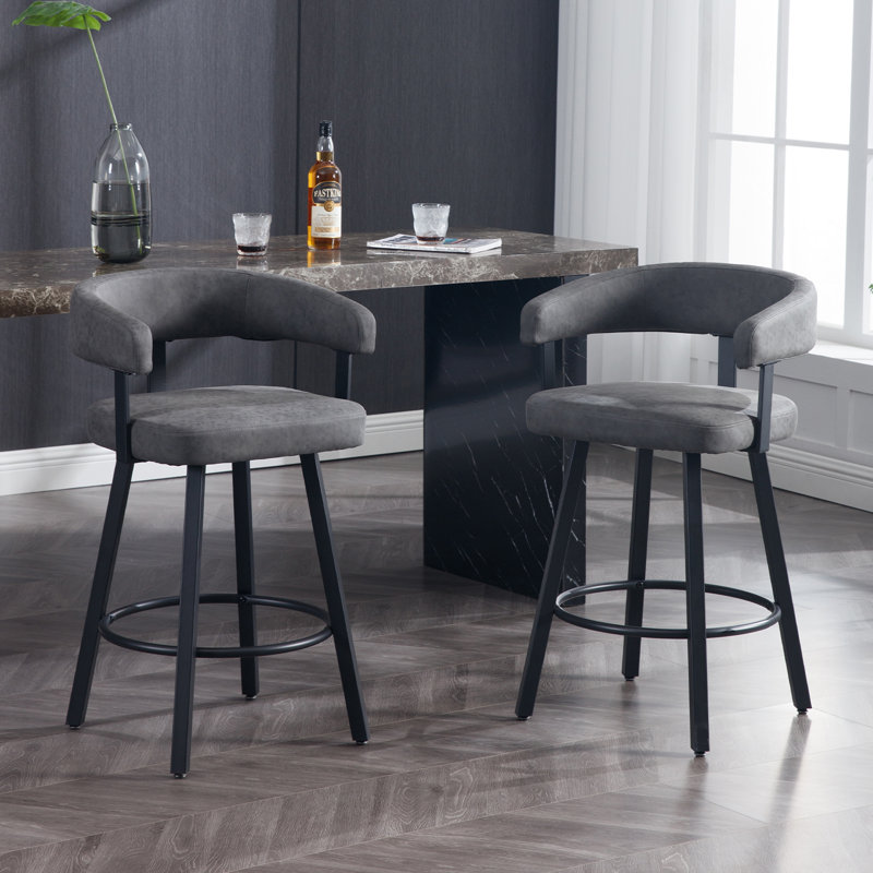 21.75'' W Upholstered Counter Stool with Metal Footrest (Set of 2), Gray