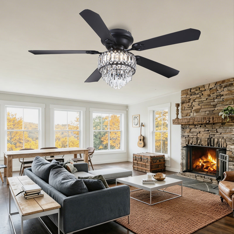 Ventilateur de plafond encastré en cristal 52 "avec lumières DEL et télécommande