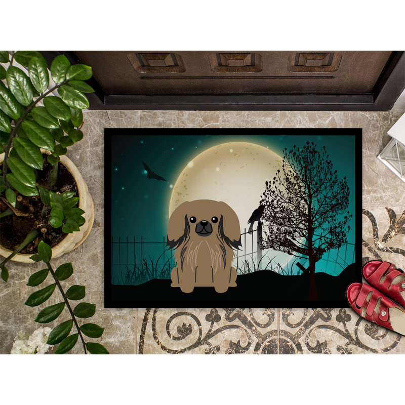 Tapis de porte d'extérieur effrayant Carking Halloween, Rectangle 1 pi 6 po x 2 pi 3 po, Brun clair
