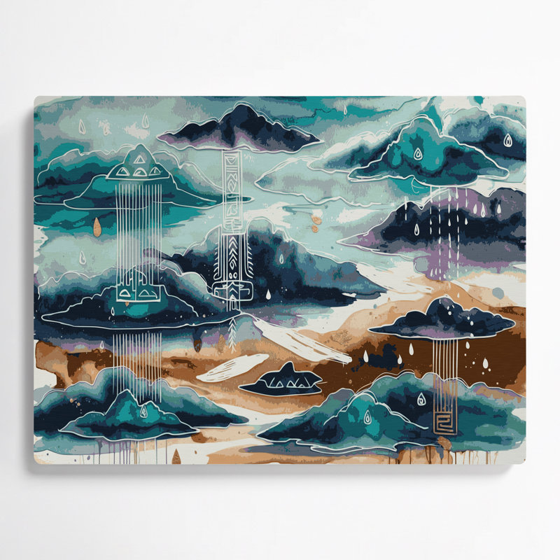 Motif sud-ouest Hopi, pluie, nuages, gris, art mural en métal, H 12 po x l 18 po