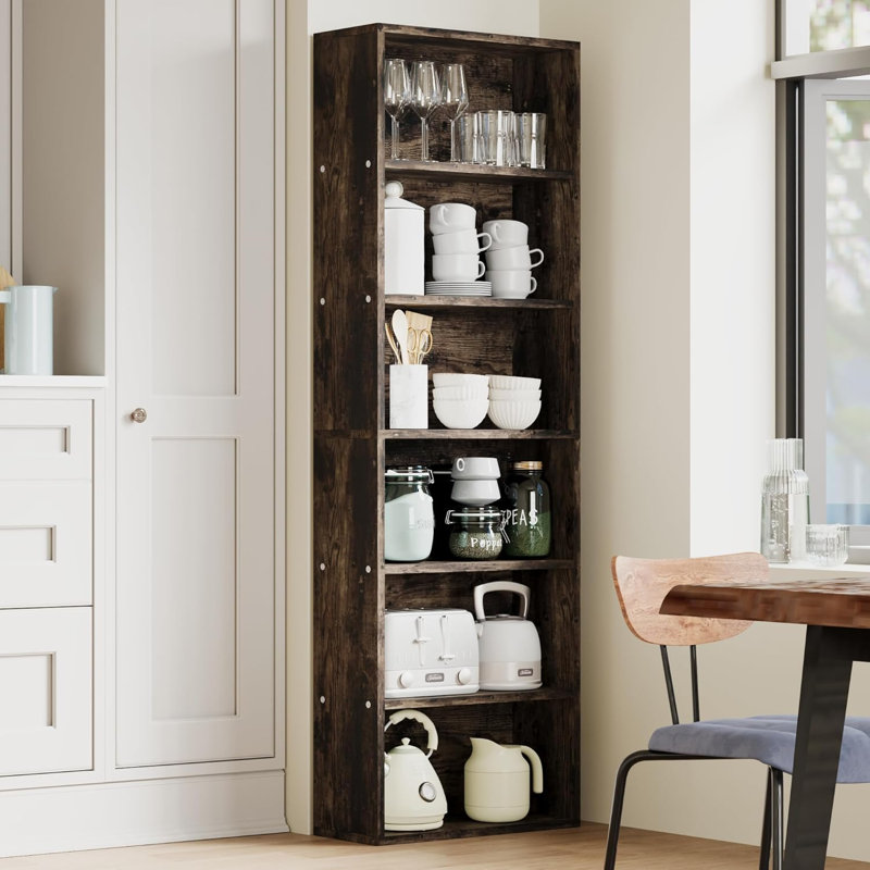 Étagère de rangement à 6 niveaux avec bibliothèque ouverte, support de plancher industriel avec quincaillerie anti-basculement, 35 lb par tablette pour le salon, le bureau personnel et la décoration