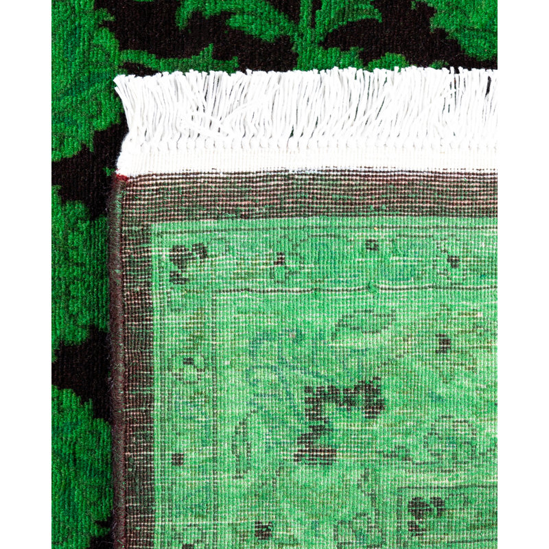 Tapis vert contemporain en laine noué à la main Correll 3 pi 2 po x 5 pi 5 po