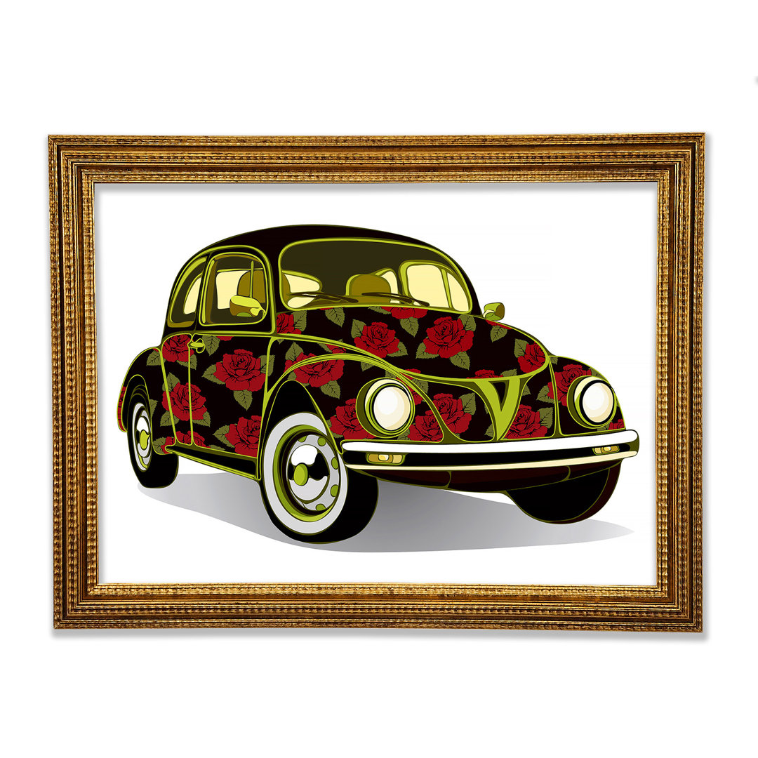 Vw Beetle Flower Power - Einzelner Bilderrahmen Kunstdrucke