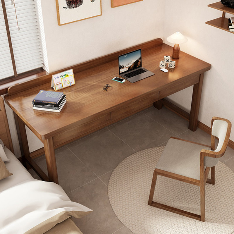 Bureau d'écriture rectangulaire en bois massif brun avec tiroirs, H 29,53 po x l 86,61 po x P 23,62 po