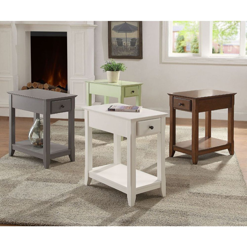 Symmons 1-Drawer Side Table with Bottom Shelf, Walnut