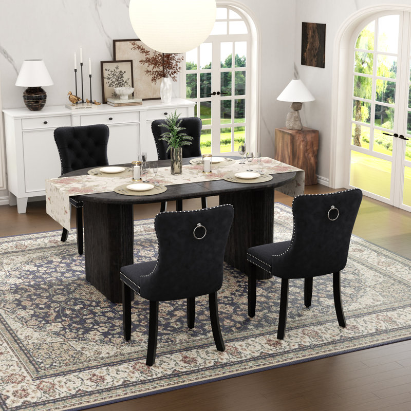  Table de salle à manger Farmhouse, table de salle à manger extensible rectangulaire avec chaise de salle à manger en velours capitonné