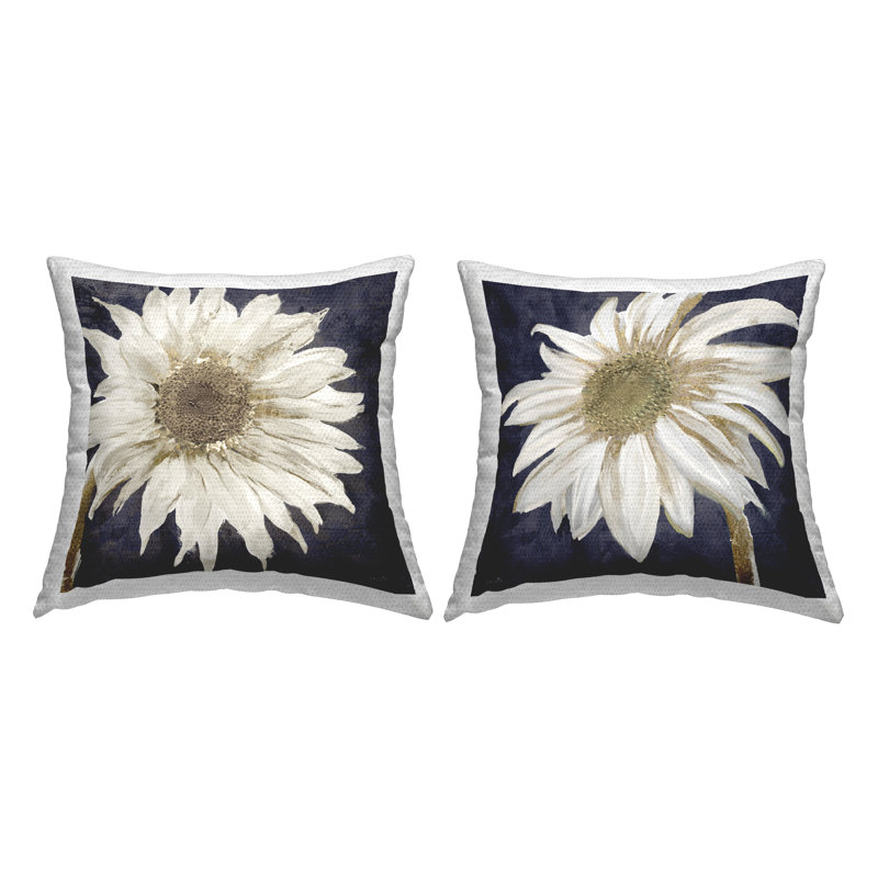 Ensemble de 2 coussins d'extérieur à imprimé fleurs de marguerites blanches modernes par Sophie 6
