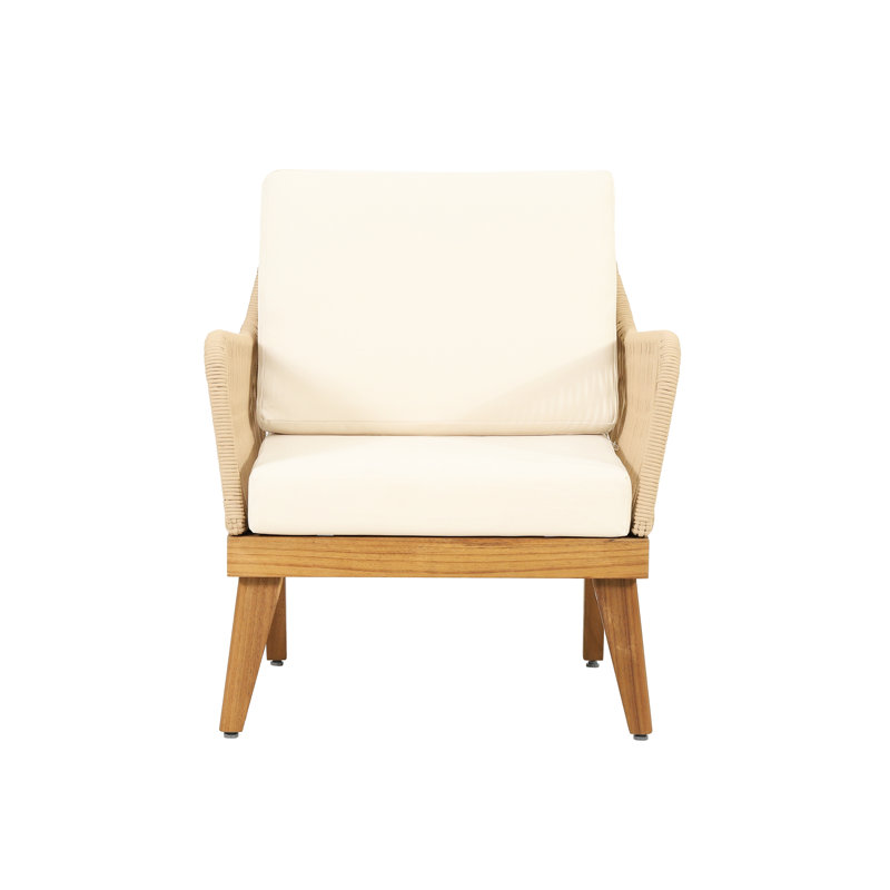 Outdoor Wood Club Chair With Weather- Rope Material, 28.81" X 27.36" 31.42 Weave - Design, 28"w 27"d 31.5"h