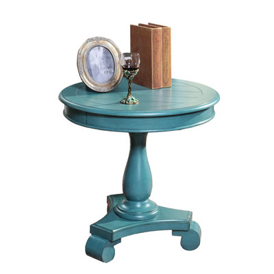 Table d'appoint grise ronde sur piédestal - H 26,5 po, extrémité en bois élégante de 26 po de diamètre, pratique