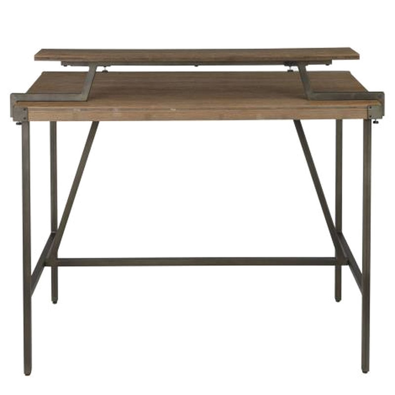 Table de salle à manger à hauteur de comptoir fixe avec structure en métal brun et étagère amovible
