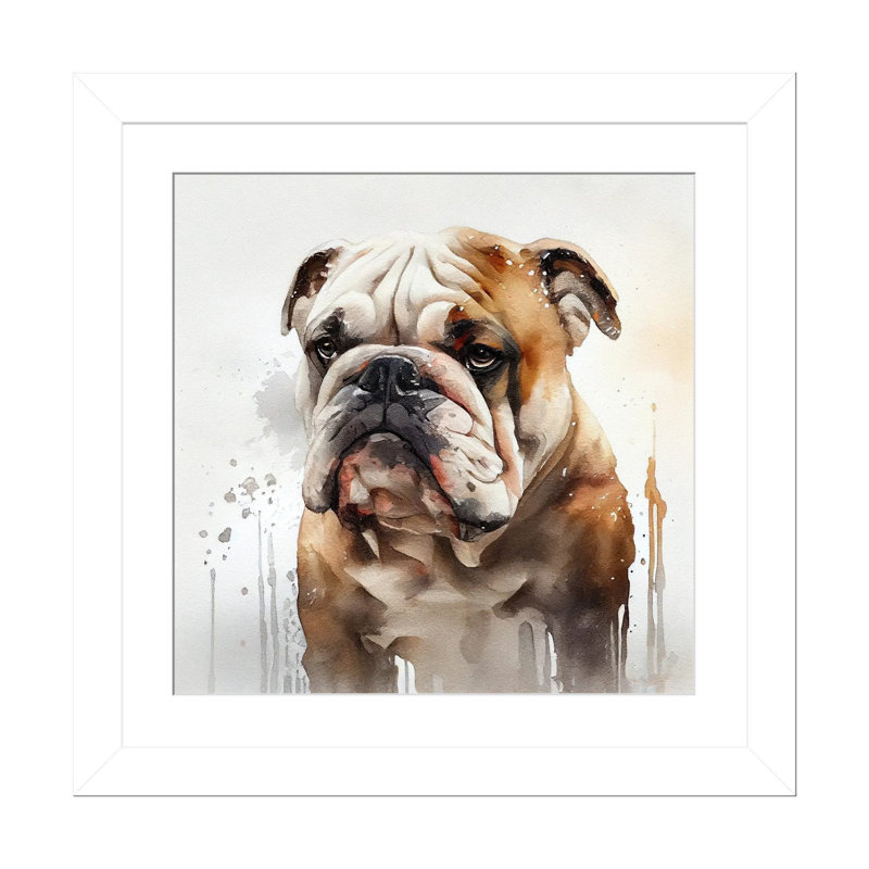 Aquarelle, bouledogue britannique, H 24 po x l 24 po x P 1 po, Papier blanc avec cadre d'angle ouvert