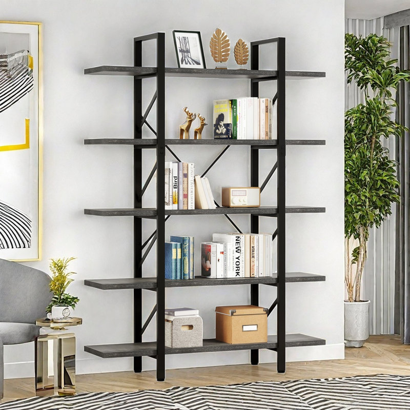 Étagère à livres en bois H 71 "x l 47" Kazys, Noir / gris