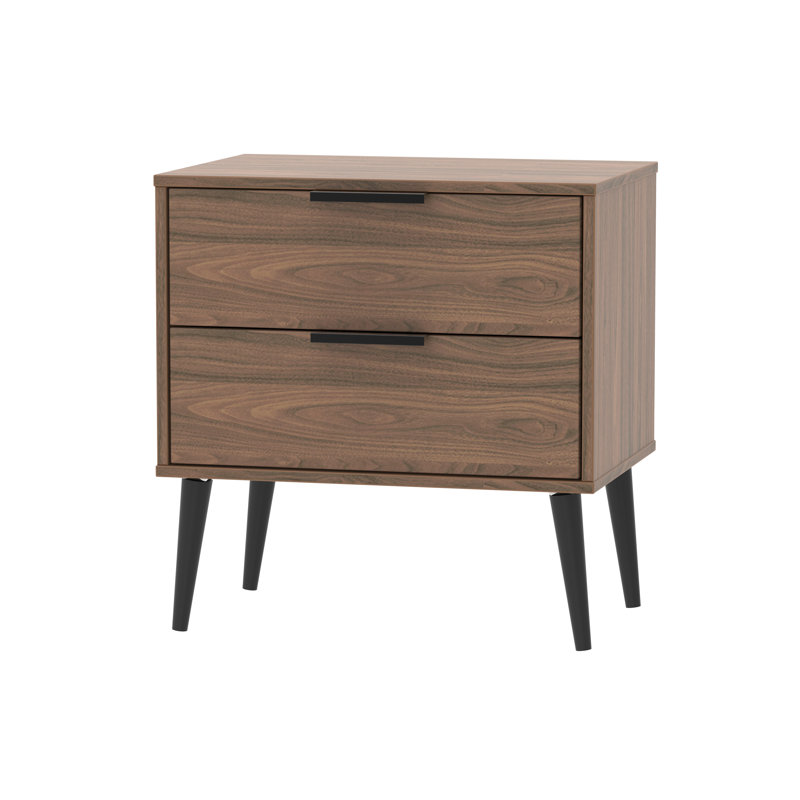 Fully Assembled Rosenkranz 2 Drawer Bedside Table, Walnut/Black