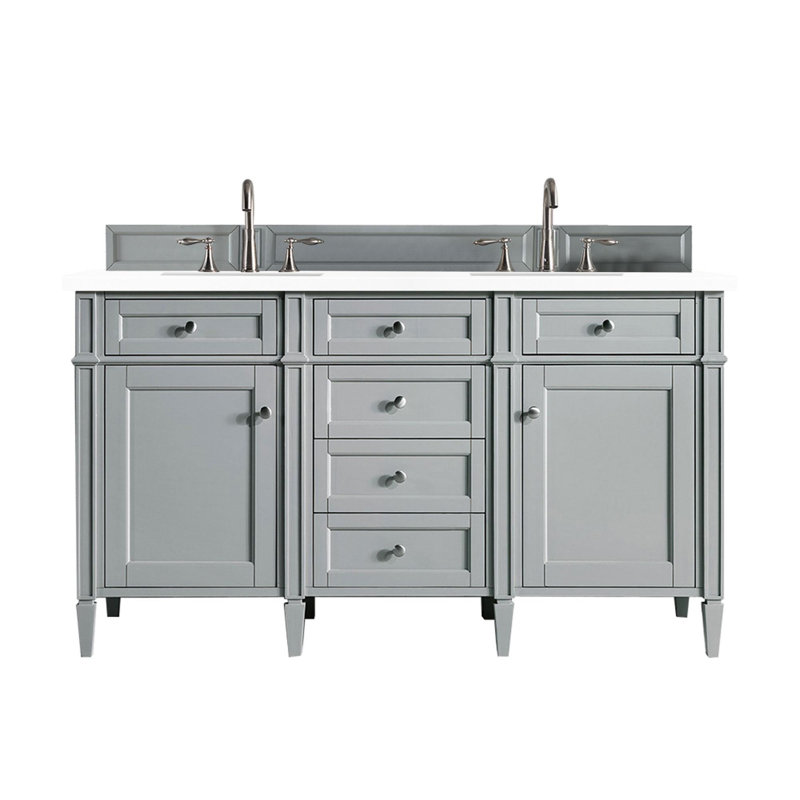 Dussault 60" Double Bathroom Vanity Set, Urban Gray, White Zeus, 8" Widespread