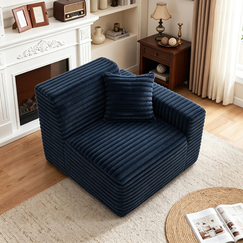 Fauteuil modulaire rembourré en fausse fourrure de lapin bleu marine rembourré sans assemblage requis, Navy