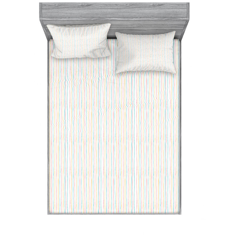 Microfiber Striped Sheet Set, Twin Sheet Set with Fitted Sheet, Beige/Blue Stripe