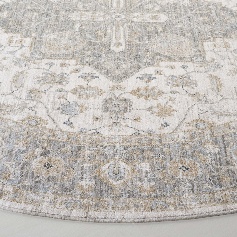 Tapis ivoire / bleu en polyester tissé à la machine Lauren Ralph Lauren 1759, Rond 6 pi 7 po