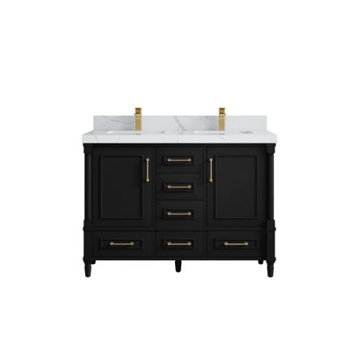 Aberdeen 48 In. W X 22 In. D Double Sink Bathroom Vanity In Black Top With 2 In.