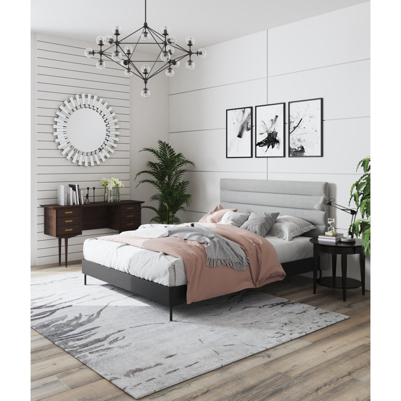 Manhattan Comfort Full-Size Light Gray Upholstered Wood Slat Bed
