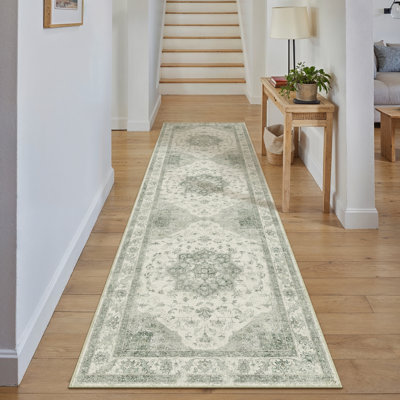 Tapis oriental vert lavable à la machine Stella