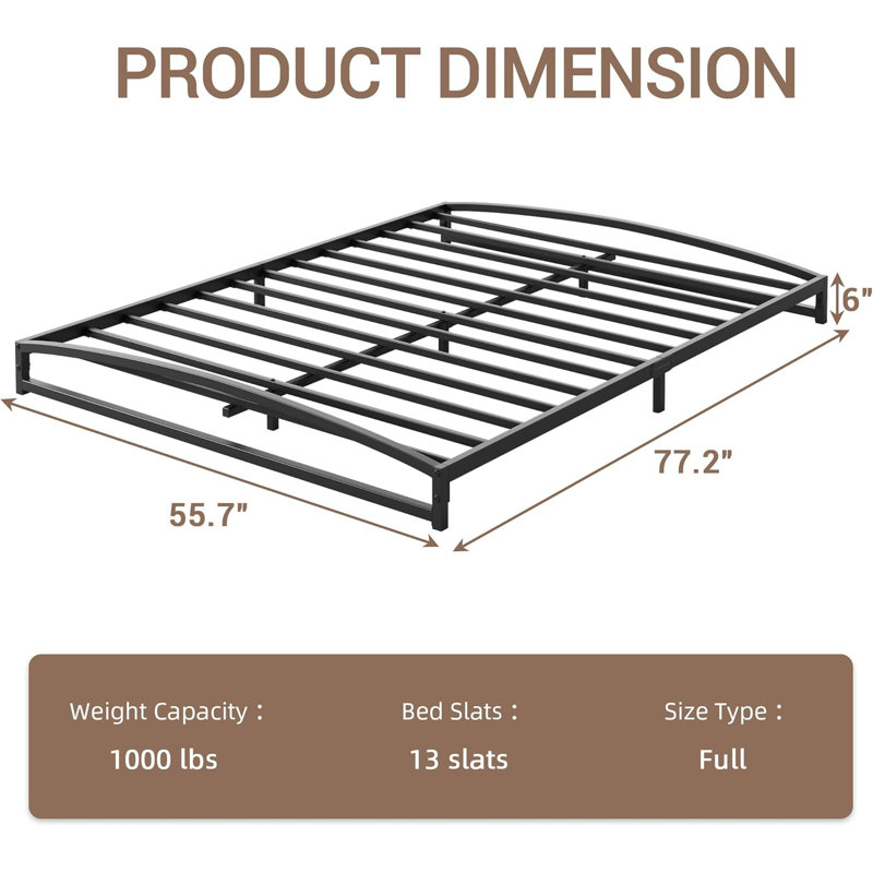 Low Bed Frame Full Size - 6/10 Inch Heavy Duty Metal Platform Mattress Foundation No Box Spring Needed  Noise-Free