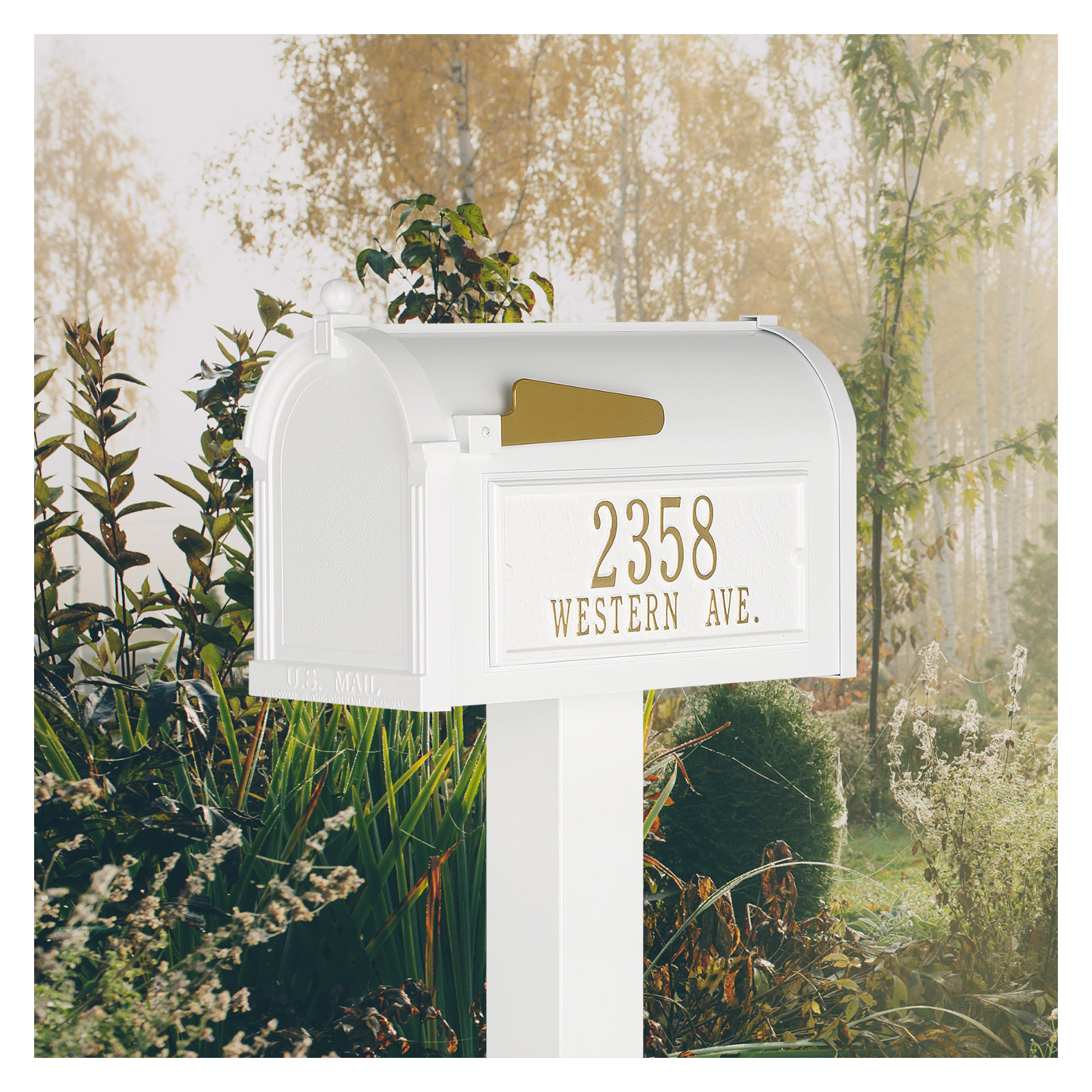 Premium Package Post Mounted Mailbox, Yes, White