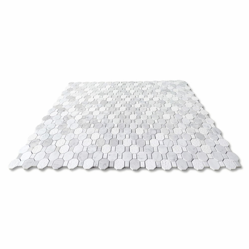 11" x 11" Marble Octagon and Dot Mosaic Floor Use Tile