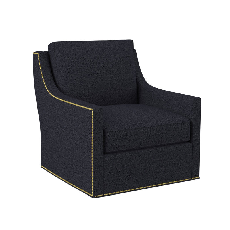 Sonoma Upholstered Swivel Armchair, Polished Brass Small, Venice Navy 100% Polyester