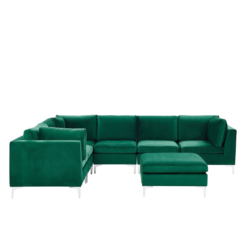 Moya 6 Seater Velvet Sofa & Chaise, Green, Left Hand Facing