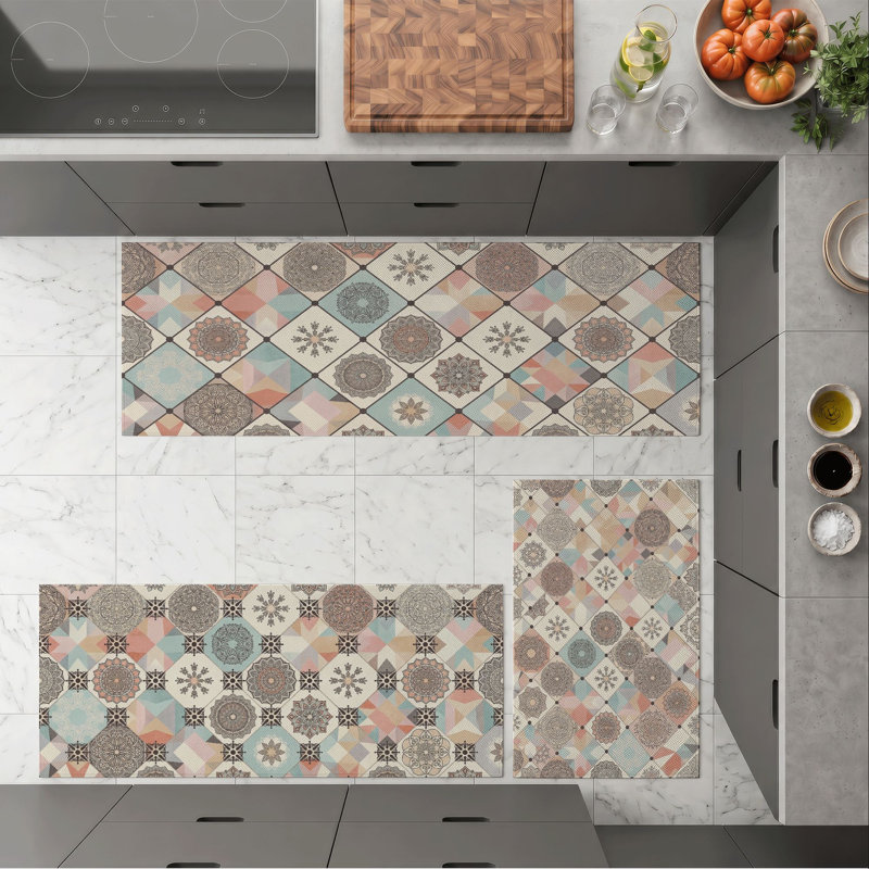 Geometric Floral Non-Slip Washable Kitchen Mats