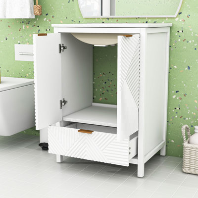 Bathroom Vanity with Sink, Textured Door Panels and Drawer