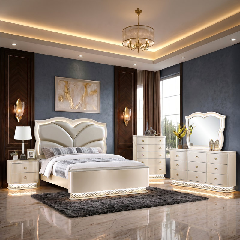 Ensemble de chambre à coucher 5 pièces Banas King, 5 Pcs: Bed, 2 Dressers, Mirror, Nightstand, King
